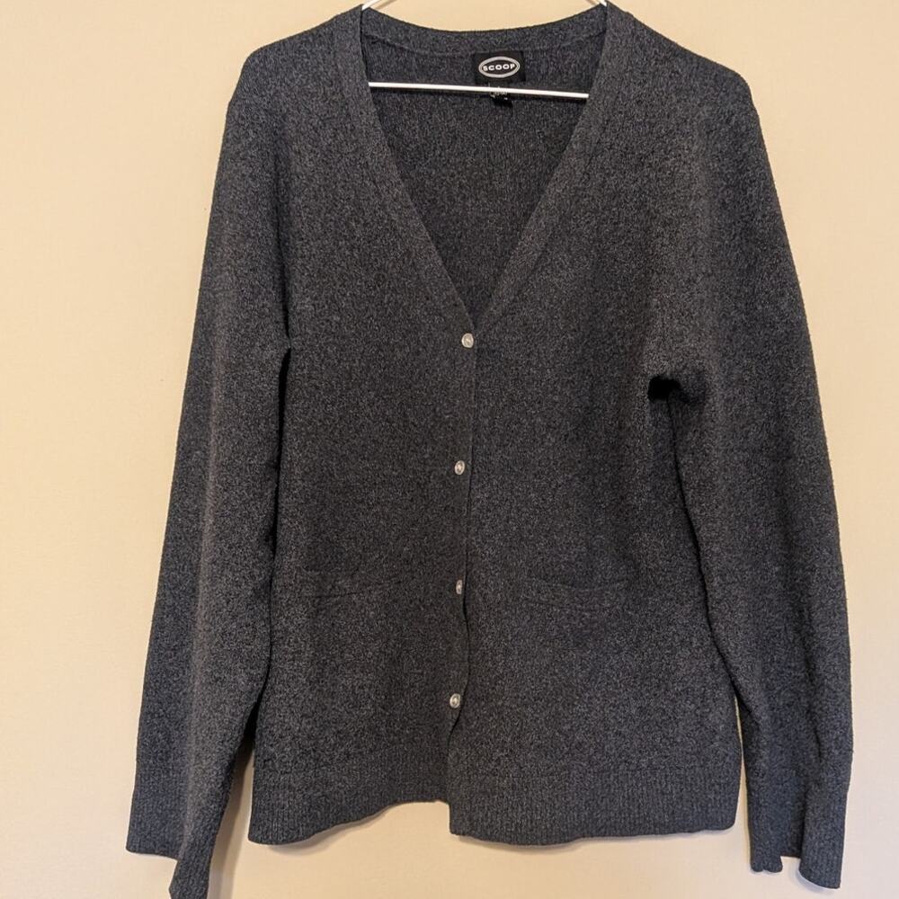 Scoop Grandpa Core Charcoal Gray Marled V-Neck Knit Cardigan Sweater